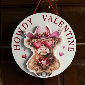Absolutely Adorable Howdy Valentine Highland Cow Wood Wall Decor- NWT